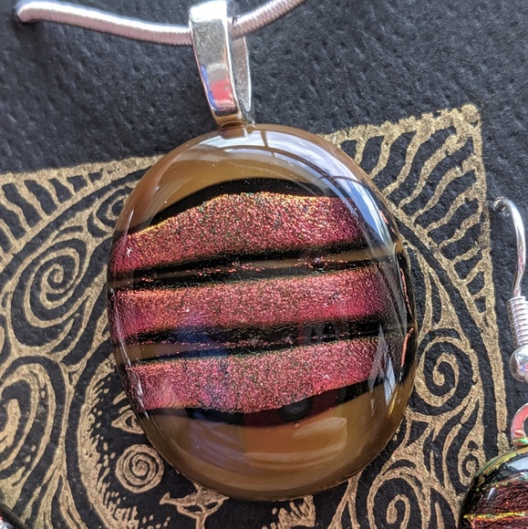 Brown&Gold SoftGlass Dichroic Pendant/Earring set - Picture 3 of 6